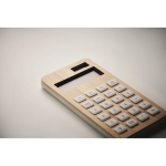 Sustainable solar calculator made of bamboo for corporate events wood colour fourth photographic view