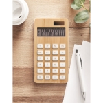 Sustainable solar calculator made of bamboo for corporate events wood colour ambient view