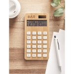 Sustainable solar calculator made of bamboo for corporate events wood colour main ambient view