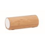 Speaker with cylindrical bamboo housing wood colour