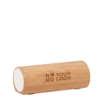 Speaker with cylindrical bamboo housing view with print area