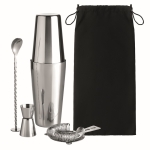 Cocktail set with shaker, measuring cup and strainer for bars shiny silver colour second view