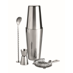 Cocktail set with shaker, measuring cup and strainer for bars shiny silver colour second view