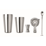 Cocktail set with shaker, measuring cup and strainer for bars shiny silver colour third view