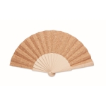 Wooden fan with cork covering as promotional giveaway beige colour