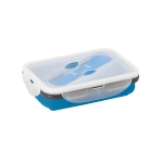 Airtight silicone lunch box with cutlery, 640ml blue colour