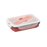 Airtight silicone lunch box with cutlery, 640ml red colour