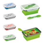 Airtight silicone lunch box with cutlery, 640ml various colours