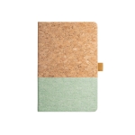 Sustainable lined A5 notebook with cork light-green colour first view