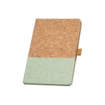 Sustainable lined A5 notebook with cork light-green colour