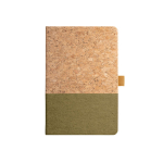 Sustainable lined A5 notebook with cork dark green colour first view