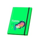 Notebook with neon colour cover and bordered pages, A5 light-green colour image with logo