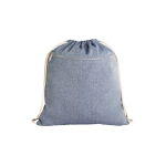 Recycled drawstring bag with pocket, 140 g/m2 blue colour first view