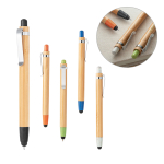 Bamboo ballpoint pen with touch pen and blue ink various colours