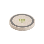 Sustainable wireless phone charger, from wheat straw natural colour image with logo