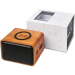 Mahogany speaker with wireless charger and crystal-clear sound wood colour