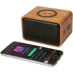 Mahogany speaker with wireless charger and crystal-clear sound wood colour