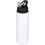 Large aluminium sports bottle with straw, 800 ml white colour