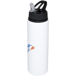 Large aluminium sports bottle with straw, 800 ml white colour