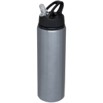 Large aluminium sports bottle with straw, 800 ml grey colour