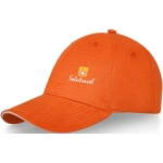 6-panel cotton cap, 260 g/m² with buckle orange colour