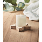 Vanilla scented candle with star-shaped holder, winter events wood colour ambient view