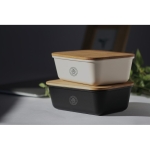 Lunch box with natural look bamboo lid, 1 L black colour ambient view