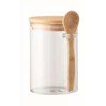 Mason jar with bamboo lid and sugar spoon transparent colour