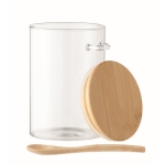 Mason jar with bamboo lid and sugar spoon transparent colour third view