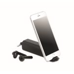 Rechargeable Bluetooth earphones with keyring & phone holder black colour second view