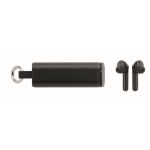 Rechargeable Bluetooth earphones with keyring & phone holder black colour fourth view