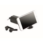 Rechargeable Bluetooth earphones with keyring & phone holder black colour seventh view