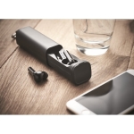 Rechargeable Bluetooth earphones with keyring & phone holder black colour ambient view