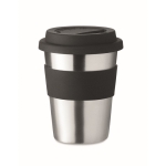 Coffee travel cup, stainless steel, silicone band, 350 ml black colour