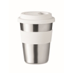 Coffee travel cup, stainless steel, silicone band, 350 ml white colour seventh view