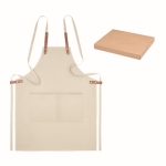 Eco kitchen apron with neck strap and pockets, 340 g/m2 beige colour