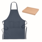 Kitchen apron with 2 front pockets, organic cotton, 200 g/m2 blue colour