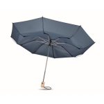 Foldable automatic pocket umbrella, RPET, bamboo handle, Ø 107 blue colour third view