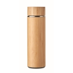 Stainless steel thermos bottle with bamboo finish, 480 ml wood colour second view