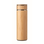 Stainless steel thermos bottle with bamboo finish, 480 ml wood colour third view