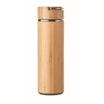 Stainless steel thermos bottle with bamboo finish, 480 ml wood colour fourth view