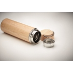 Stainless steel thermos bottle with bamboo finish, 480 ml wood colour photographic view