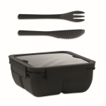 Tupperware container, 2 inner compartments, cutlery, 600 ml black colour