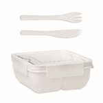 Tupperware container, 2 inner compartments, cutlery, 600 ml white colour