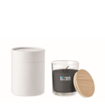 Vanilla scented candle in a glass for gifting black colour view with print area