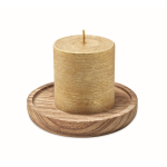 Poplar wood candle holder with candle for promotions gold colour