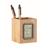 Bamboo pencil holder with time, alarm, calendar and temp' display wood colour second view