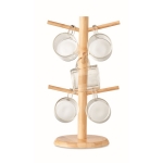 Bamboo cup stand with 6 drink glasses for the kitchen, 200 ml wood colour third view