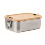 Steel lunch box, bamboo lid, leak-proof buckles, 750 ml wood colour