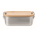 Steel lunch box, bamboo lid, leak-proof buckles, 750 ml wood colour third view